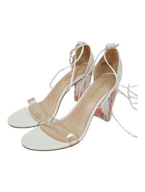 Dream Pairs White and Clear Lace-Up Block Heel Sandals 11